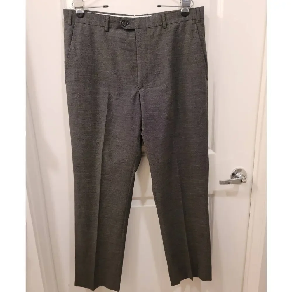 Santorelli Romeo Flat Front Micro Stripe Wool Trouser in Charcoal - Picture 2 of 8